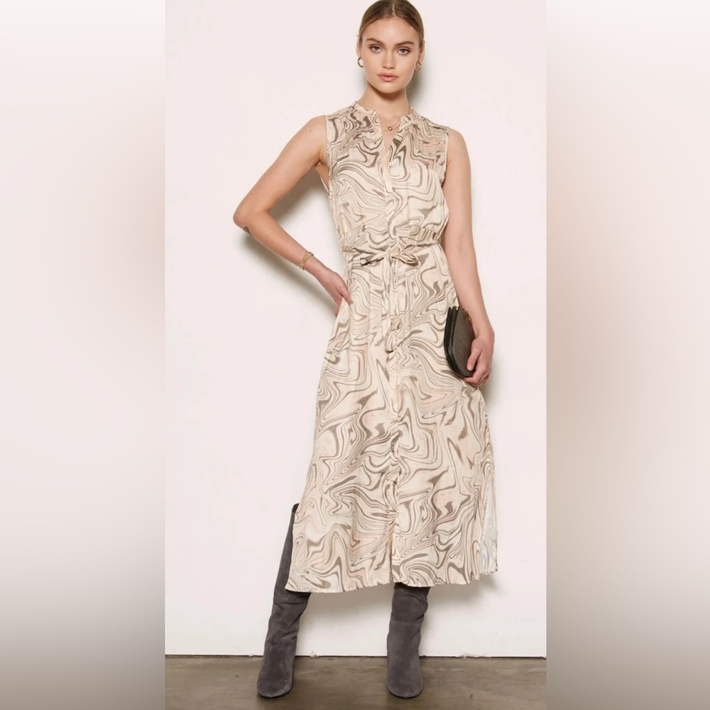 Tart Adya  Dress Sleeves Dress Tie Waist Side Slits‎ Size XS Hidden Buttons NWT